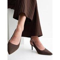 New Look Faux Suede Slingback Pumps - Dark Brown