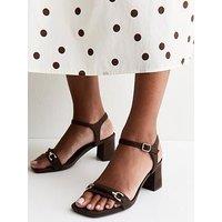 New Look Faux Suede Block Heel Sandals - Dark Brown