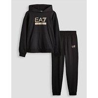 Ea7 Emporio Armani Boys Train Visibility Hooded Tracksuit - Black