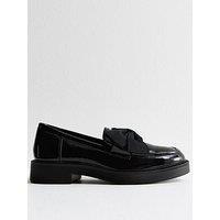 New Look Patent Bow Loafers - Black