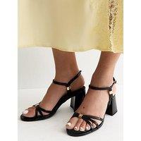 New Look Faux Leather Block Heel Sandals - Black