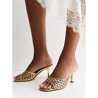 New Look Faux Leather Mesh Lattice Stiletto Mules - Gold