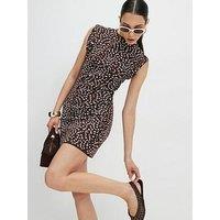River Island Short Deer Print Fitted Brunch Dress - Brown