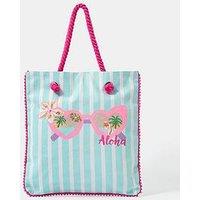 Accessorize Girls Embroidered Sunnies Shopper Bag - Light Blue