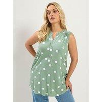 Yours Curve Polka Dot Sleeveless Swing Blouse - Green