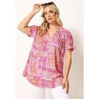Yours Curve Tile Print Blouse - Pink