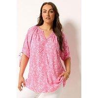 Yours Curve Floral Ric Rac Blouse - Pink
