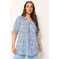 Yours Curve Floral Contrast Trim Blouse - Blue