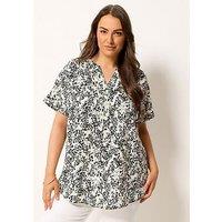 Yours Curve Dalmation Print Notch Neck Top - Cream