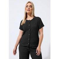 Yours Curve Short Sleeve Textured Button Top Co Ord - Black