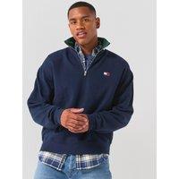 Tommy Jeans Relaxed Branded Collar 1/4 Zip Sweat - Blue
