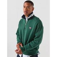Tommy Jeans Relaxed Branded Collar 1/4 Zip Sweatshirt - Green