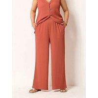 Yours Curve Textured Wide Leg Co Ord Trousers Regular - Orange