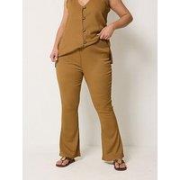 Yours Curve Textured Flare Co-Ord Trousers Regular - Brown