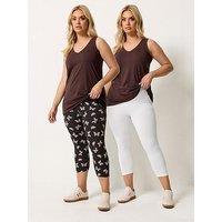 Yours Curve 2-Pack Printed Crop Leggings - White