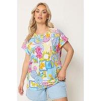 Yours Curve Printed Ric Rac Insert T-Shirt - White