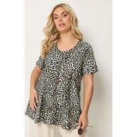 Yours Curve Printed Button Front Swing T-Shirt
