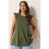 Yours Curve Broderie Frill Sleeve Vest - Green