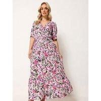 Yours Curve Shirred Neck Maxi Dress - Pink