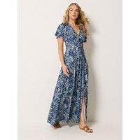 Long Tall Sally Abstract Wrap Maxi Dress - Blue