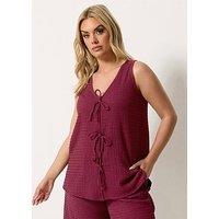 Yours Curve Textured Waistcoat Bow Detail Co-Ord - Red