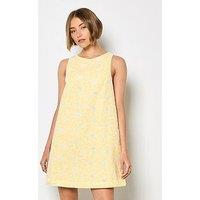 Apricot Sunflower Embroidered Dress - Yellow