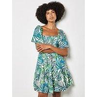 Apricot Printed Leaf Broderie Anglaise Dress - White