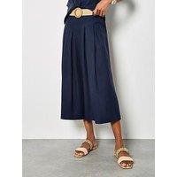Apricot Linen Mix Wide Leg Pleated Trouser - Blue