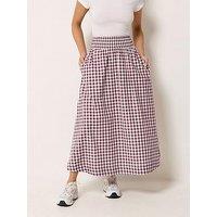Pixiegirl Petite Gingham Shirred Waist Midi Skirt - Red