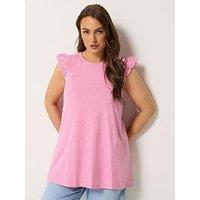 Yours Curve Broderie Frill Sleeve Vest - Pink