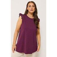 Yours Curve Broderie Frill Sleeve Vest - Purple
