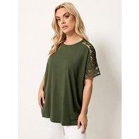 Yours Curve Boxy Crochet T-Shirt - Green