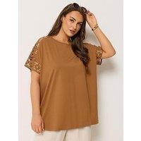 Yours Curve Boxy Crochet T-Shirt - Orange