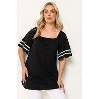 Yours Curve Ric Rac Square Neck T-Shirt - Black