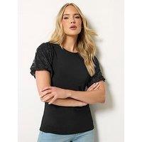 Long Tall Sally Lace Sleeve T-Shirt - Black