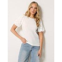 Long Tall Sally Lace Sleeve T-Shirt - White