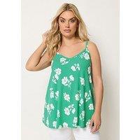 Yours Curve Printed Rib Swing Cami Top - Green