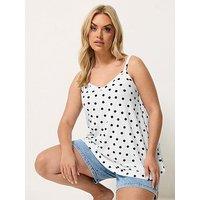 Yours Curve Printed Rib Swing Cami Top - Black/White