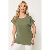 Yours Curve Ric Rac Insert T-Shirt - Green