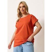 Yours Curve Ric Rac Insert T-Shirt - Orange