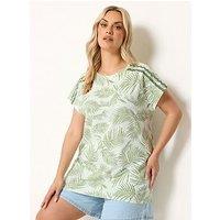 Yours Curve Printed Ric Rac Insert T-Shirt - Green