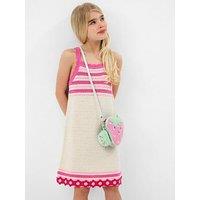 Accessorize Girls Flower Trim Crochet Knit Dress - Pink