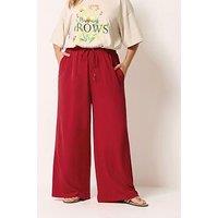 Yours Curve Washed Twill Wide Leg Trousers 30" - Red