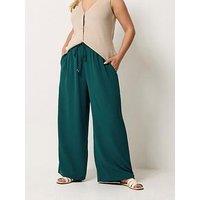 Yours Curve Washed Twill Wide Leg Trousers 28" - Green