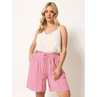 Yours Curve Scallop Front Trim Shorts - Pink