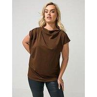 Yours Curve Drape Shoulder Top - Brown