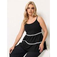 Yours Curve Pom Pom Detail Strappy Vest - Black