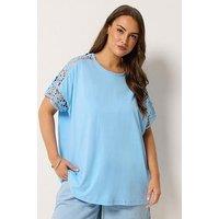 Yours Curve Boxy Crochet T-Shirt - Blue