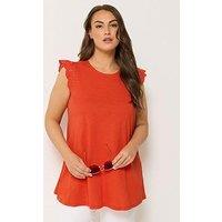 Yours Curve Broderie Frill Sleeve Vest - Orange