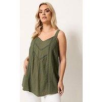 Yours Curve Crochet V-Neck Insert Cami Top - Green